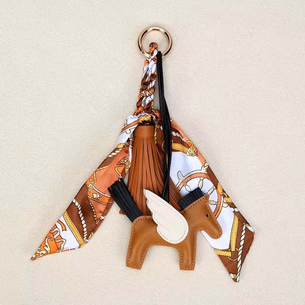 Tan Horse & Tassel Charm w/ Twilly Scarf Bag Charms